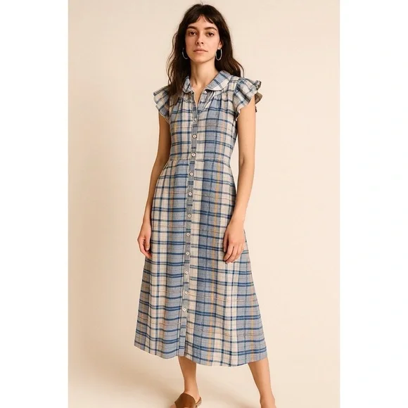 ACE & JIG Ophelia Button-Down Plaid Midi Dress in Honor Blue XS - Picture 13 of 13